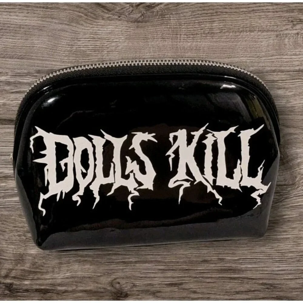 Dolls Kill Logo Bag Cosmetics Toiletry Pouch Makeup Travel Glossy Black Goth